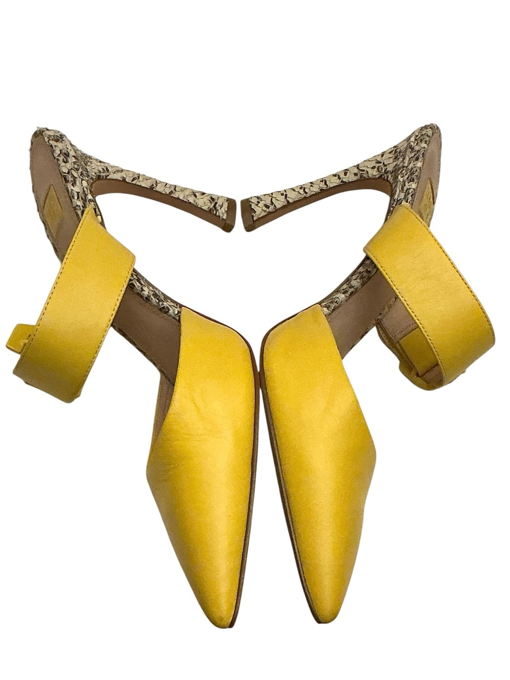 Louise et Cie Talia Yellow Leather Mule Snakeskin Heels Sexy Slip-ons Size-9.5 - Picture 7 of 15
